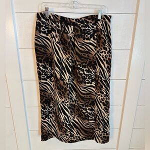 Y2K VINTAGE LINEA DONNA 12 Animal print brown polyester wrap skirt classic 90's